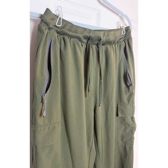 Womens Olive Green Cargo Jogger Pants Elastic Waist Drawstring Hiking Utility M - Picture 5 of 6